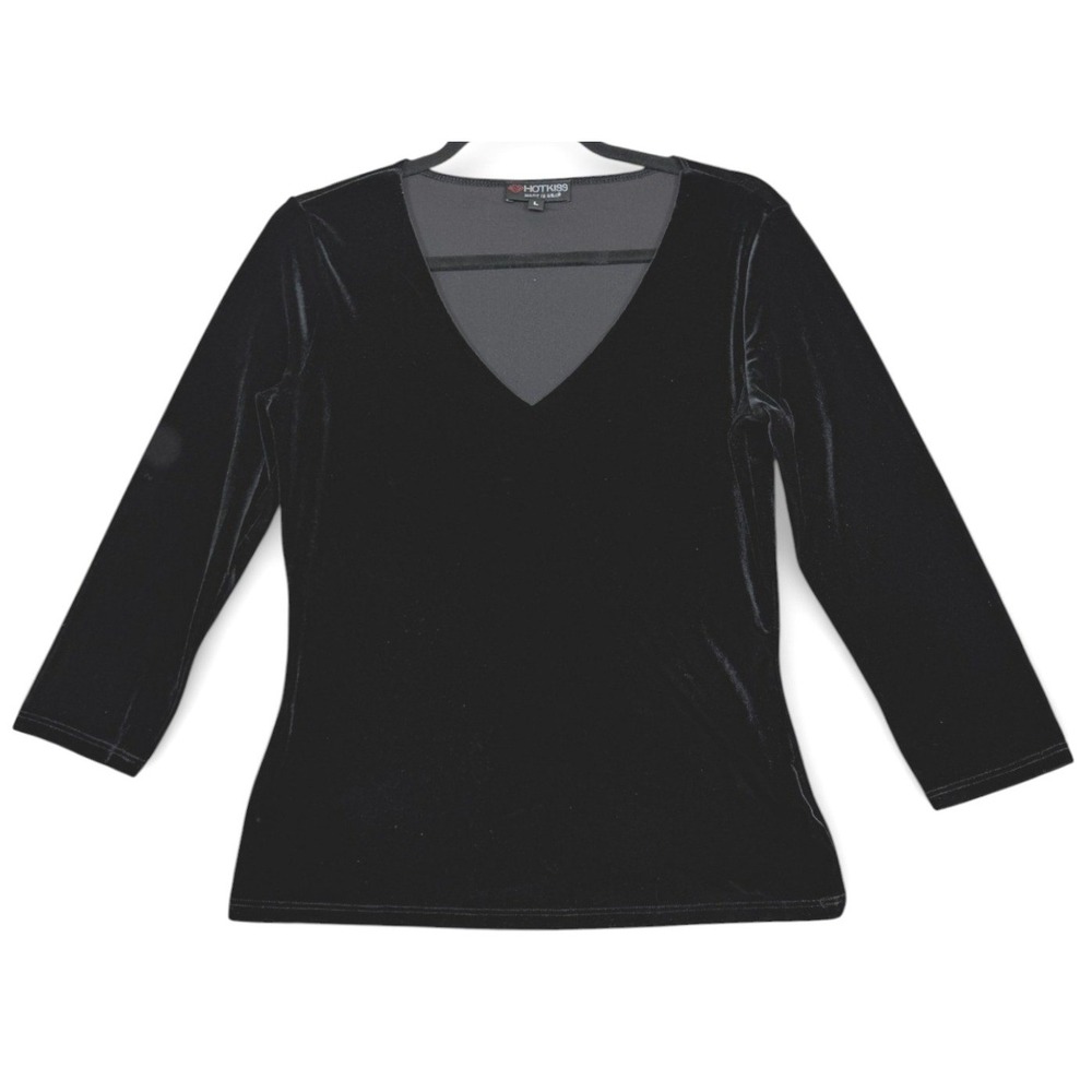 Vingage HOTKISS Top Womens L Black Velour Witchy Whimsy Goth 3/4 Sleeve Y2K‎ USA